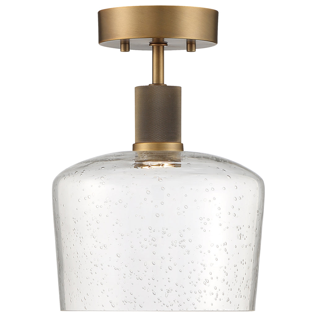 Port Nine Chardonnay LED Semi-Flush, Antique Brushed Brass / Seeded Glass / 9W