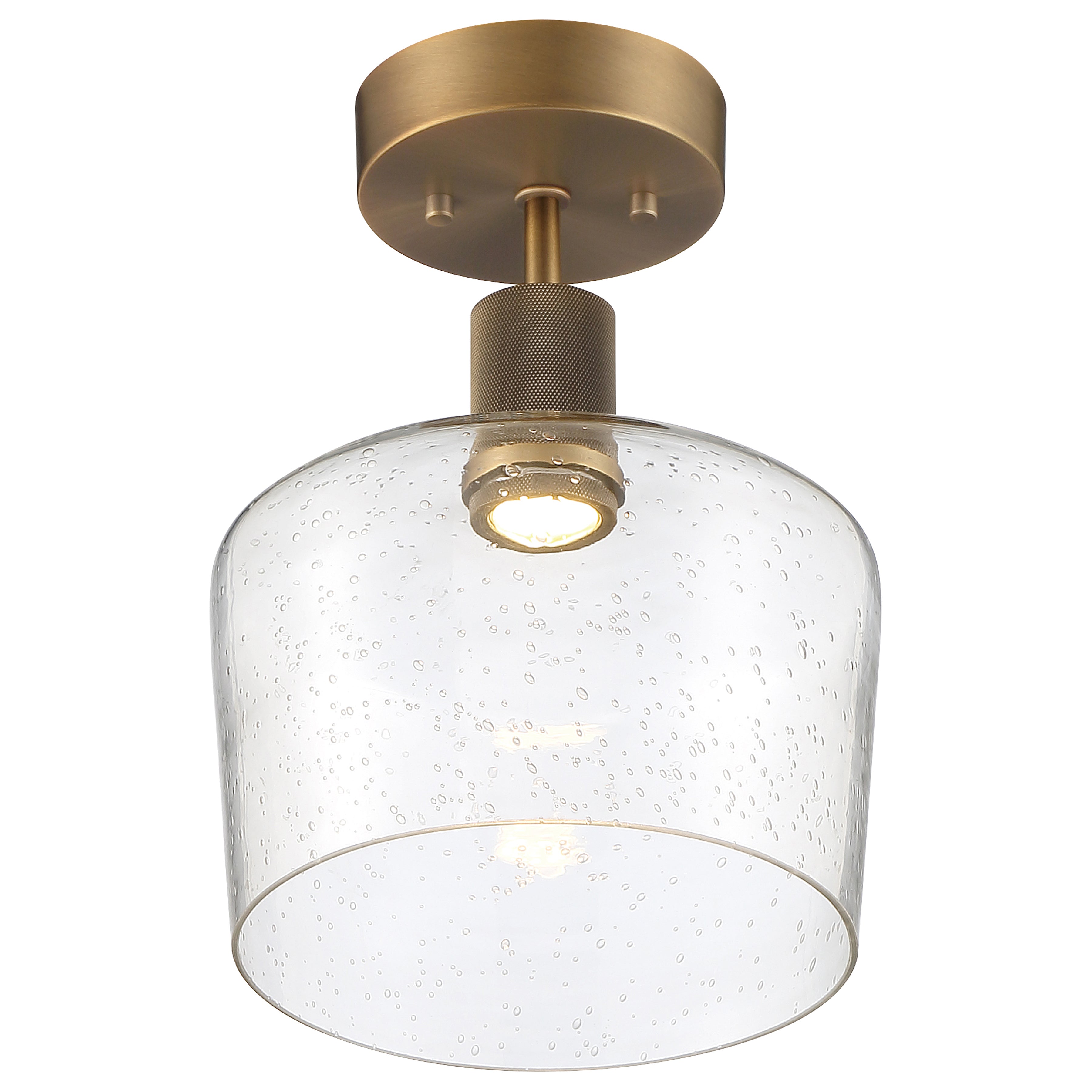 Port Nine Chardonnay LED Semi-Flush, Antique Brushed Brass / Seeded Glass / 9W