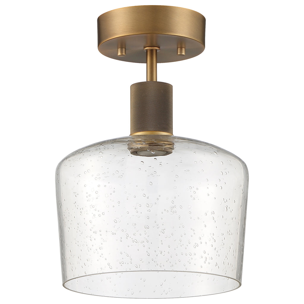 Port Nine Chardonnay LED Semi-Flush, Antique Brushed Brass / Seeded Glass / 9W