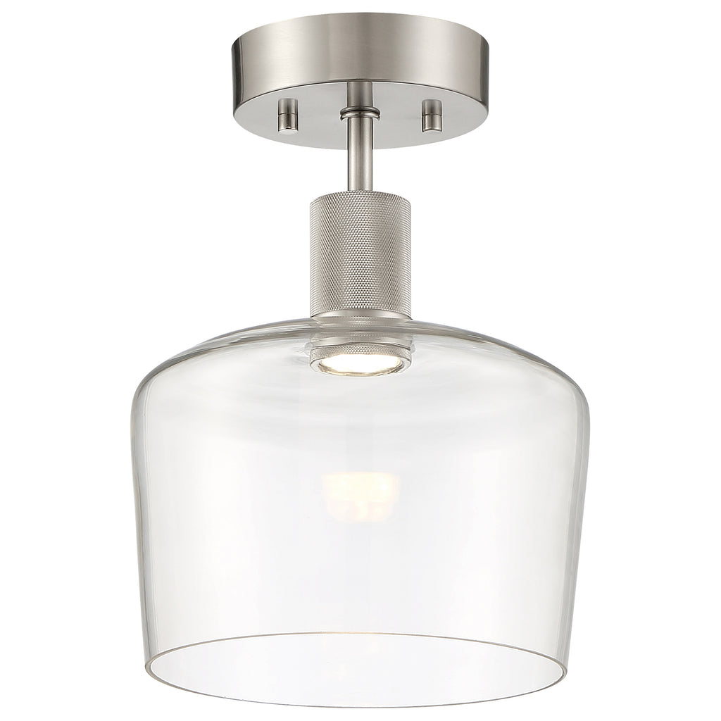 Port Nine Chardonnay LED Semi-Flush, Brushed Steel / Clear Glass / 9W