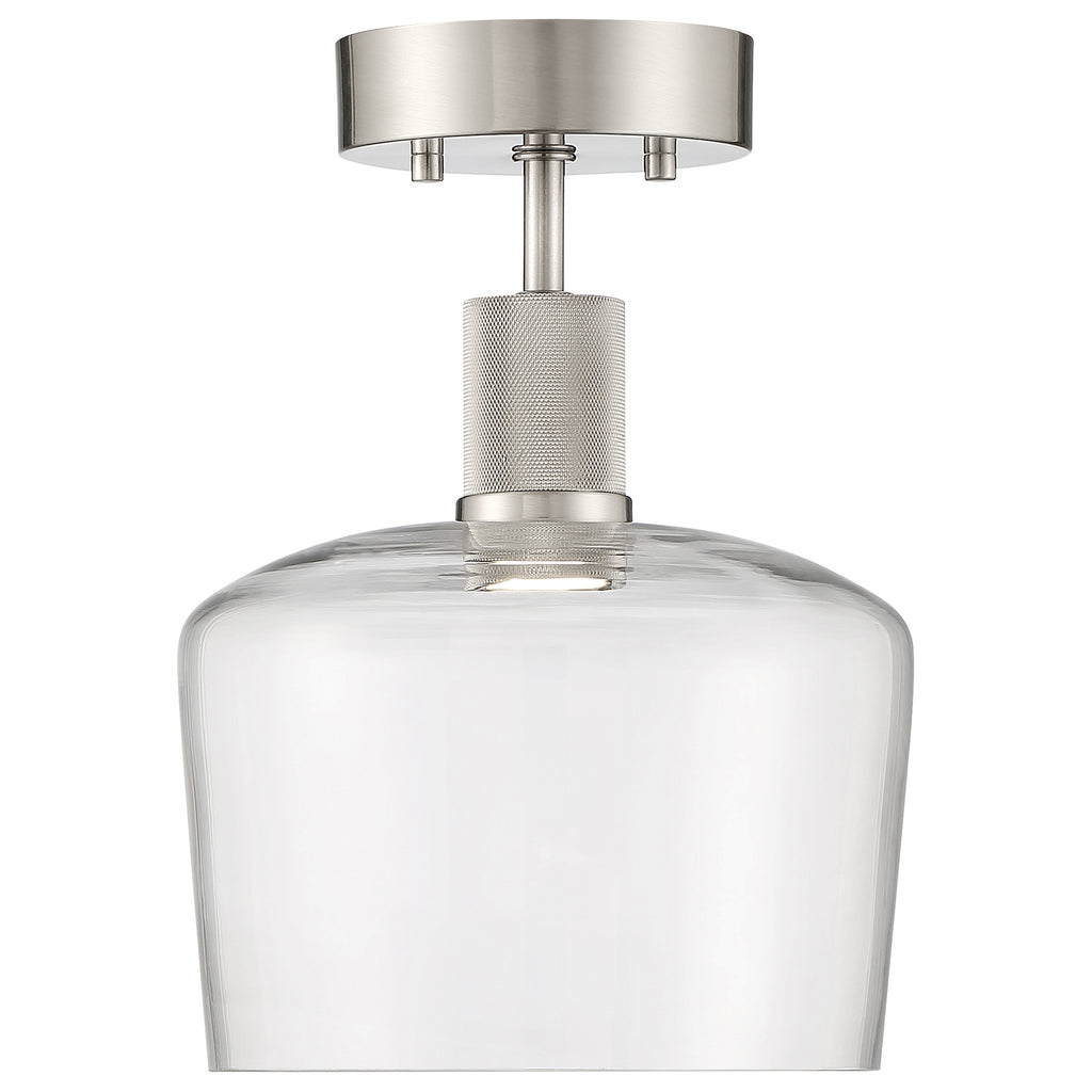 Port Nine Chardonnay LED Semi-Flush, Brushed Steel / Clear Glass / 9W
