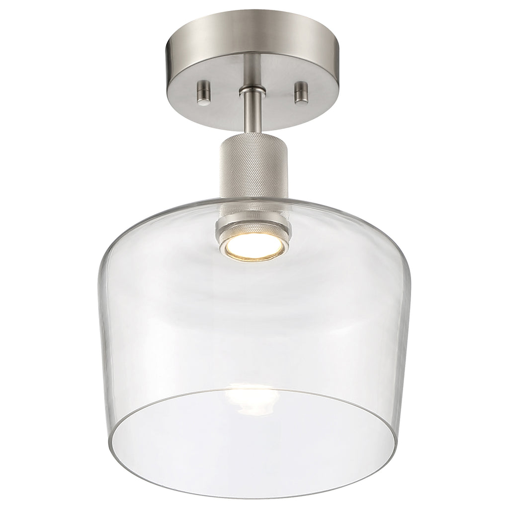 Port Nine Chardonnay LED Semi-Flush, Brushed Steel / Clear Glass / 9W