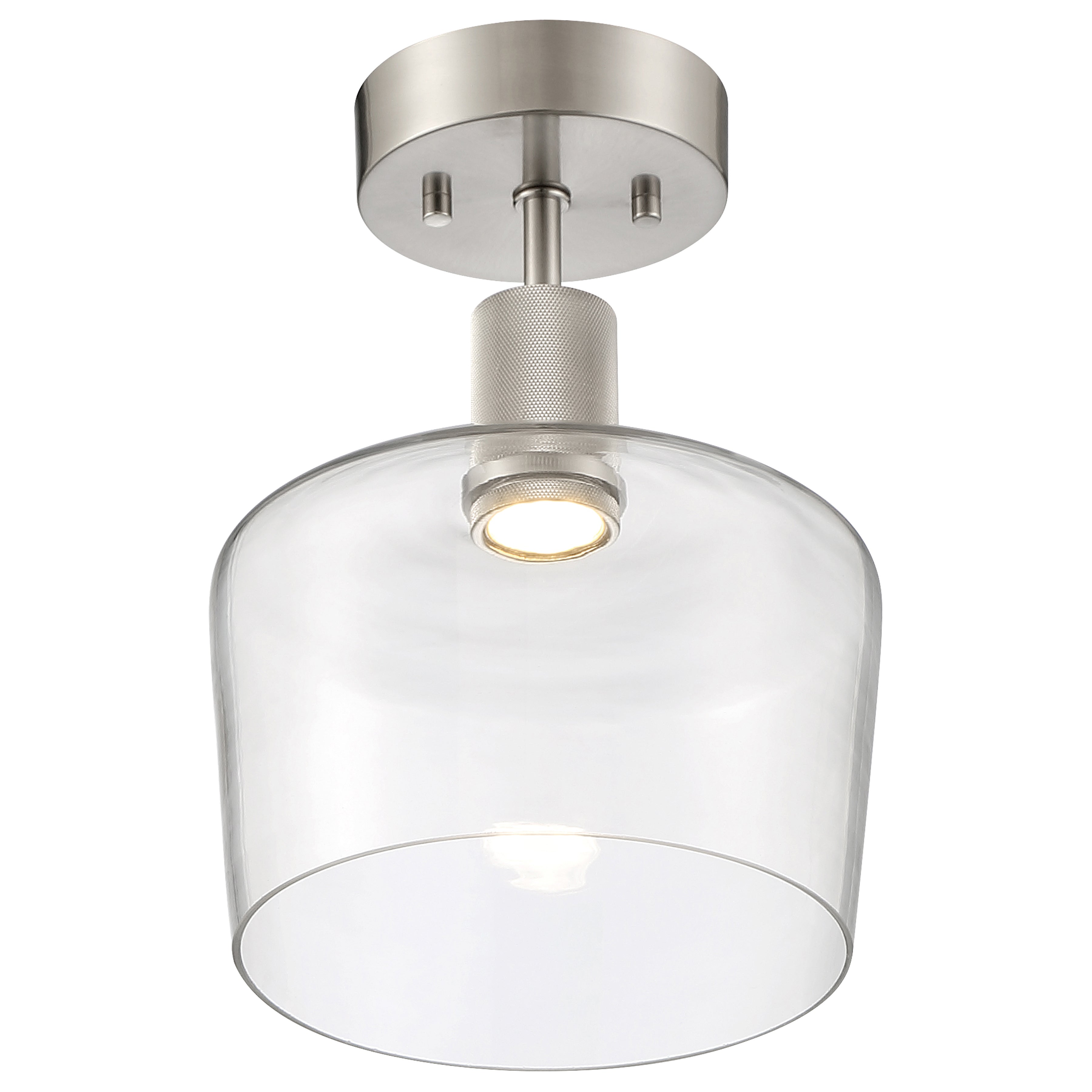 Port Nine Chardonnay LED Semi-Flush, Brushed Steel / Clear Glass / 9W