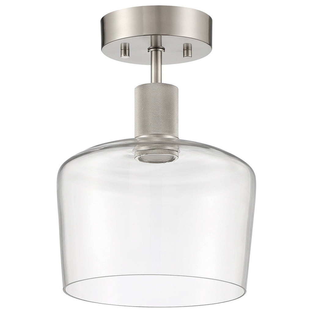 Port Nine Chardonnay LED Semi-Flush, Brushed Steel / Clear Glass / 9W