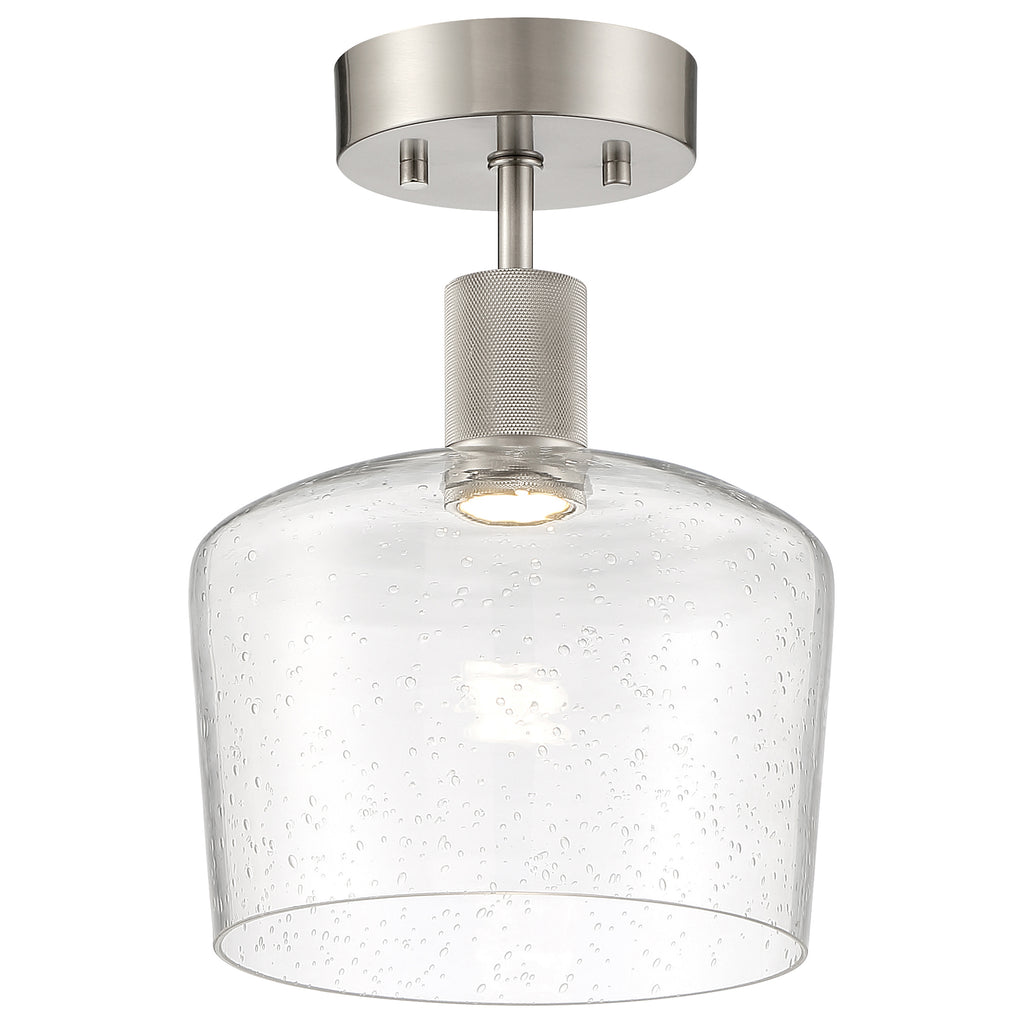 Port Nine Chardonnay LED Semi-Flush, Brushed Steel / Seeded Glass / 9W