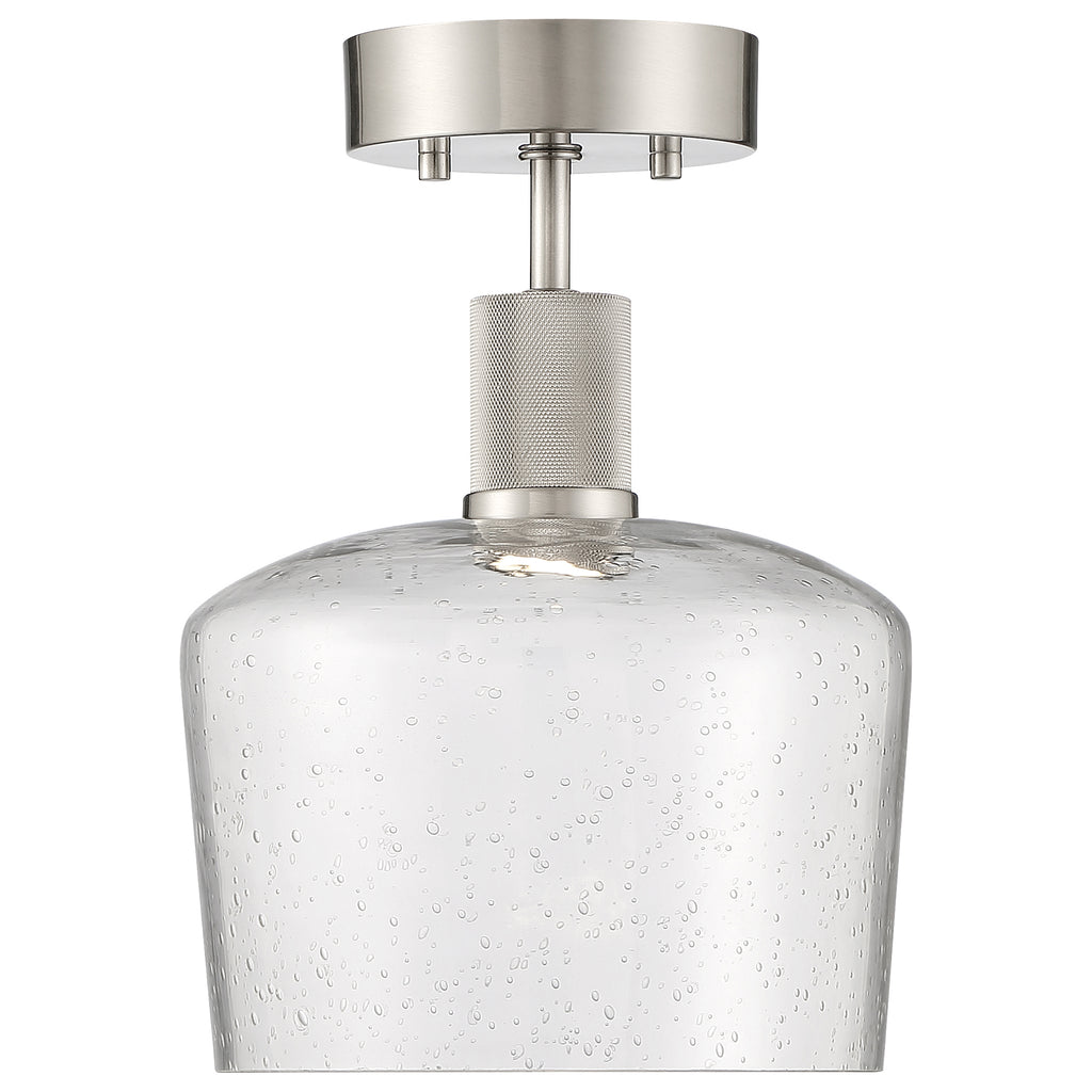 Port Nine Chardonnay LED Semi-Flush, Brushed Steel / Seeded Glass / 9W
