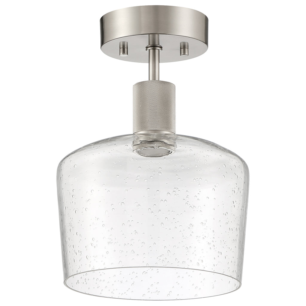 Port Nine Chardonnay LED Semi-Flush, Brushed Steel / Seeded Glass / 9W