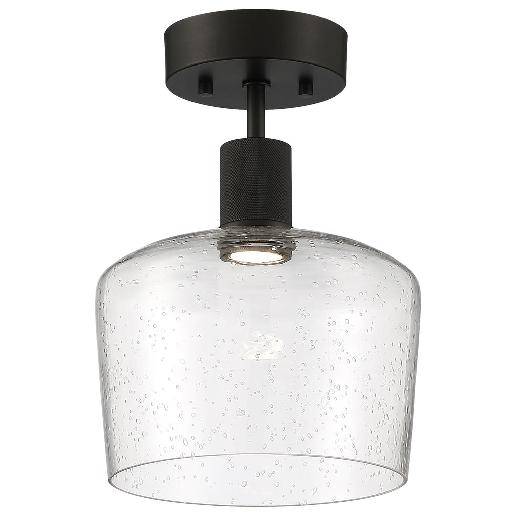 Port Nine Chardonnay LED Semi-Flush, Matte Black / Seeded Glass / 9W