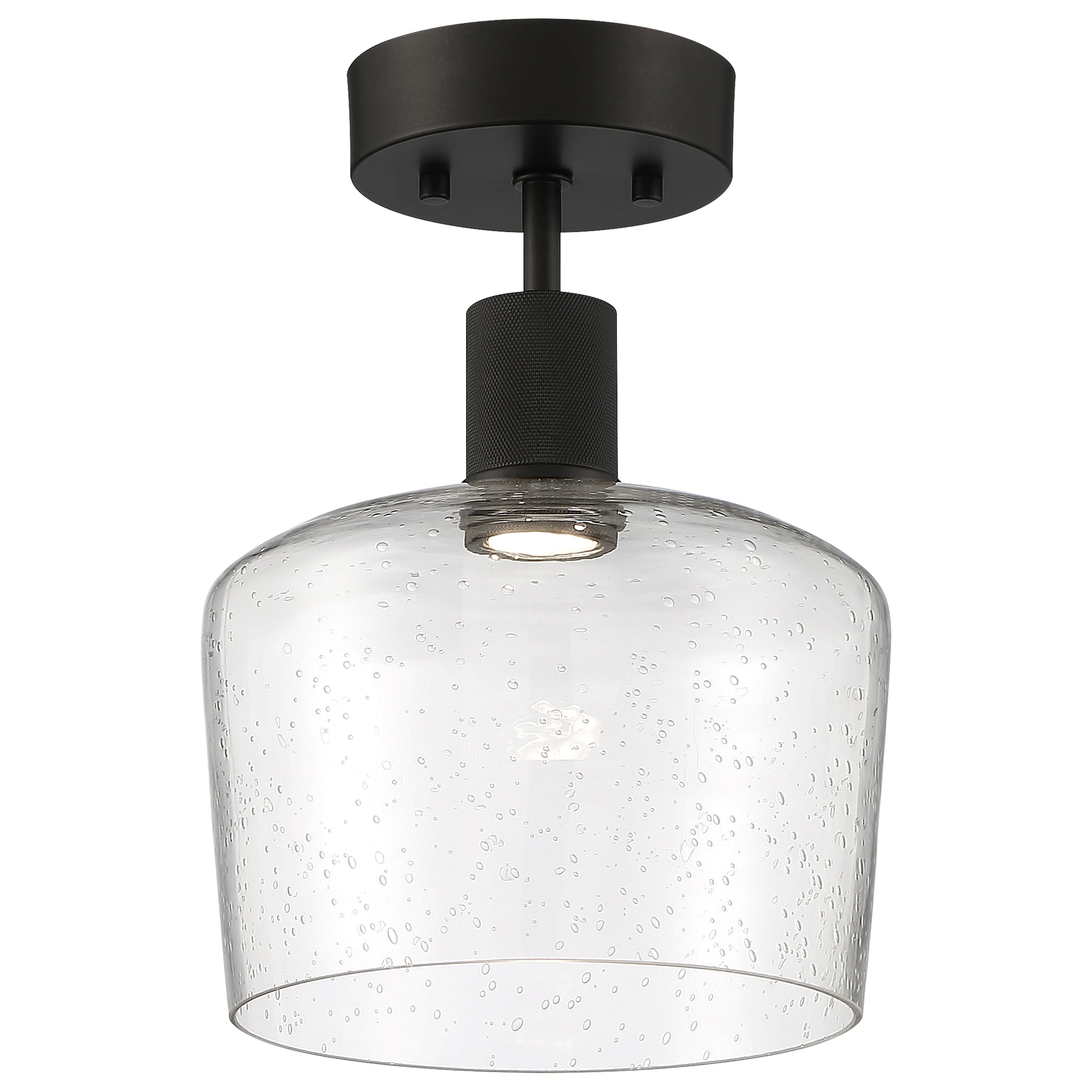 Port Nine Chardonnay LED Semi-Flush, Matte Black / Seeded Glass / 9W