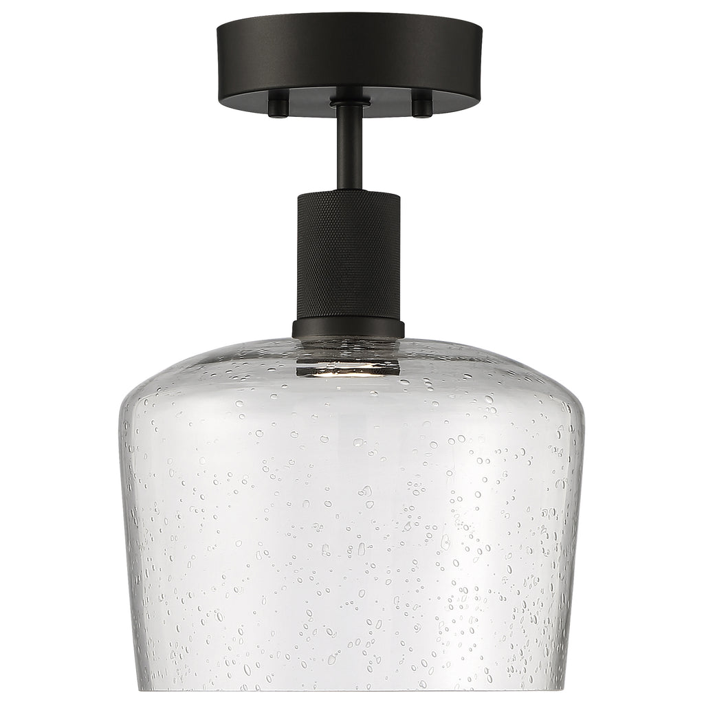 Port Nine Chardonnay LED Semi-Flush, Matte Black / Seeded Glass / 9W