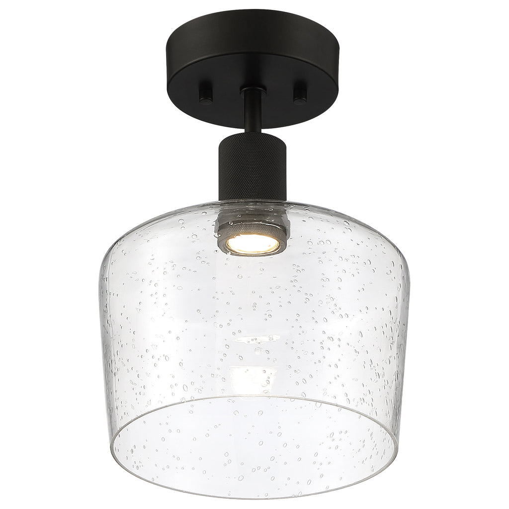 Port Nine Chardonnay LED Semi-Flush, Matte Black / Seeded Glass / 9W