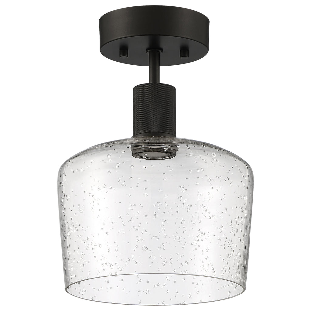 Port Nine Chardonnay LED Semi-Flush, Matte Black / Seeded Glass / 9W