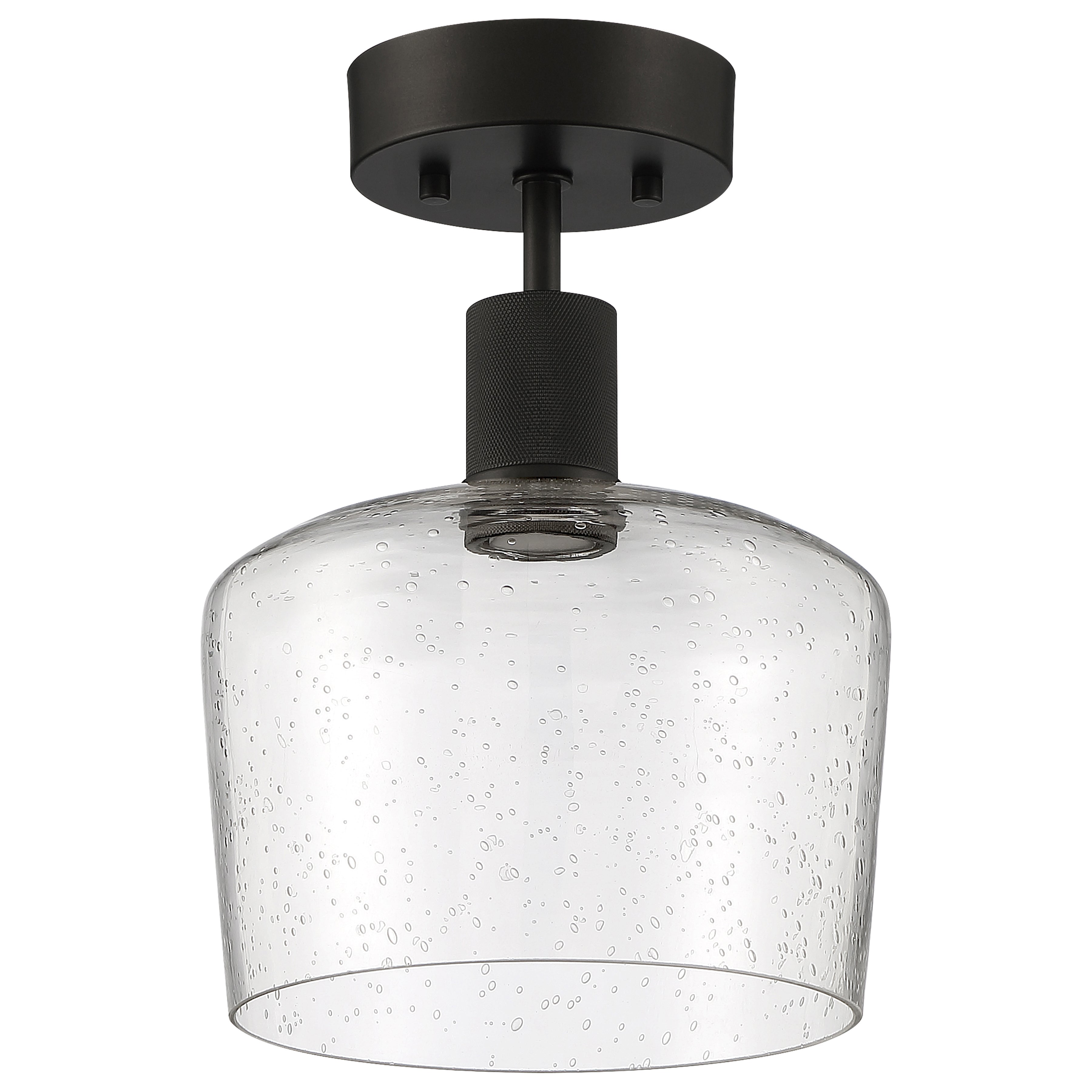 Port Nine Chardonnay LED Semi-Flush, Matte Black / Seeded Glass / 9W