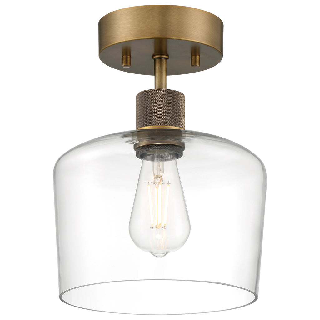 Port Nine Chardonnay LED Semi-Flush, Antique Brushed Brass / Clear Glass / 7W
