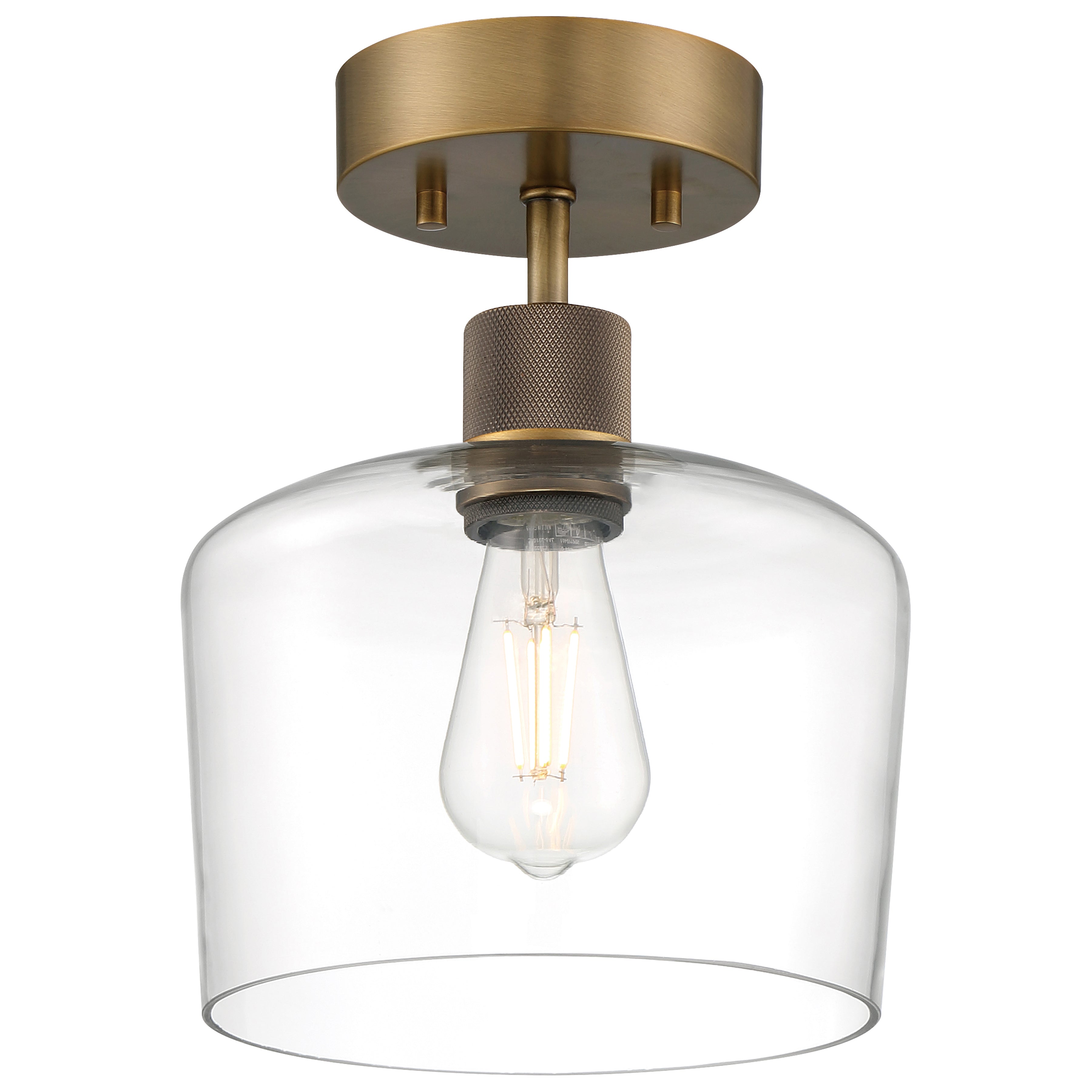 Port Nine Chardonnay LED Semi-Flush, Antique Brushed Brass / Clear Glass / 7W