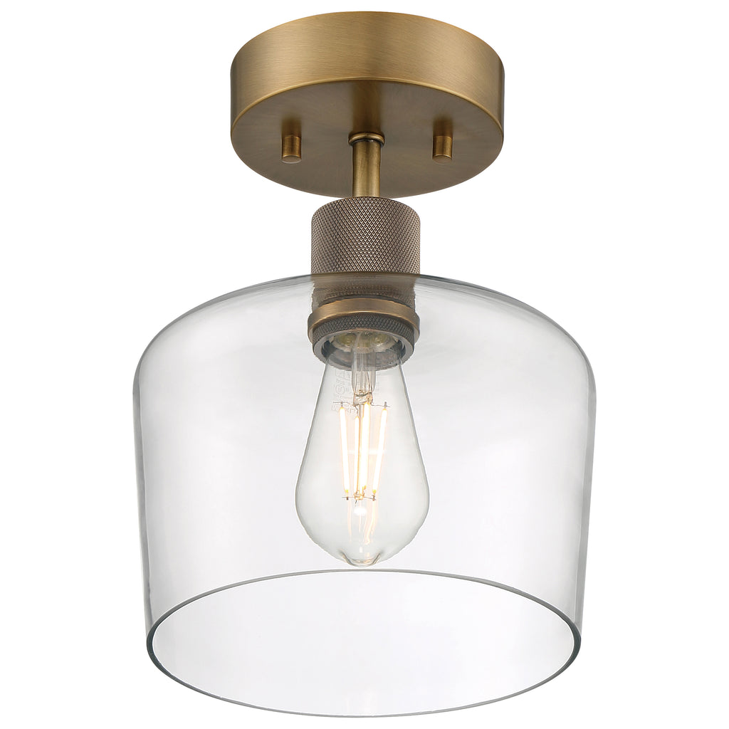 Port Nine Chardonnay LED Semi-Flush, Antique Brushed Brass / Clear Glass / 7W