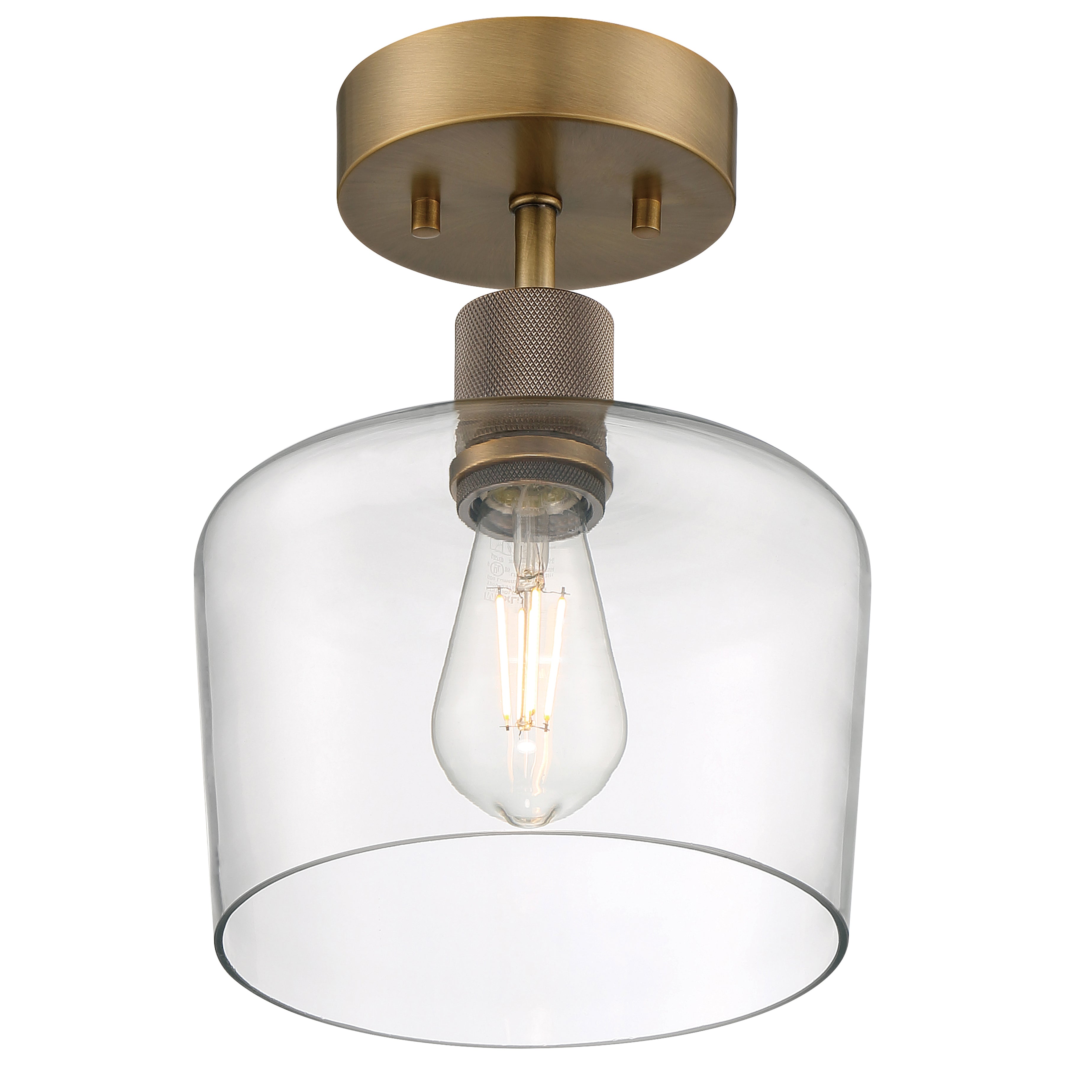 Port Nine Chardonnay LED Semi-Flush, Antique Brushed Brass / Clear Glass / 7W