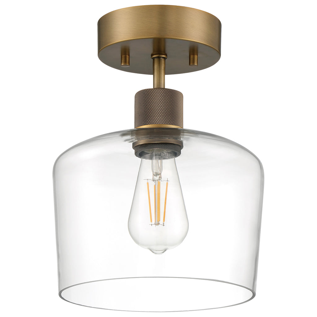 Port Nine Chardonnay LED Semi-Flush, Antique Brushed Brass / Clear Glass / 7W