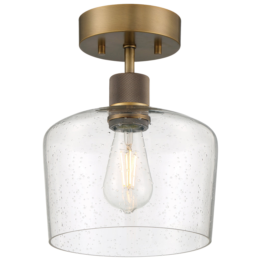 Port Nine Chardonnay LED Semi-Flush, Antique Brushed Brass / Seeded Glass / 7W