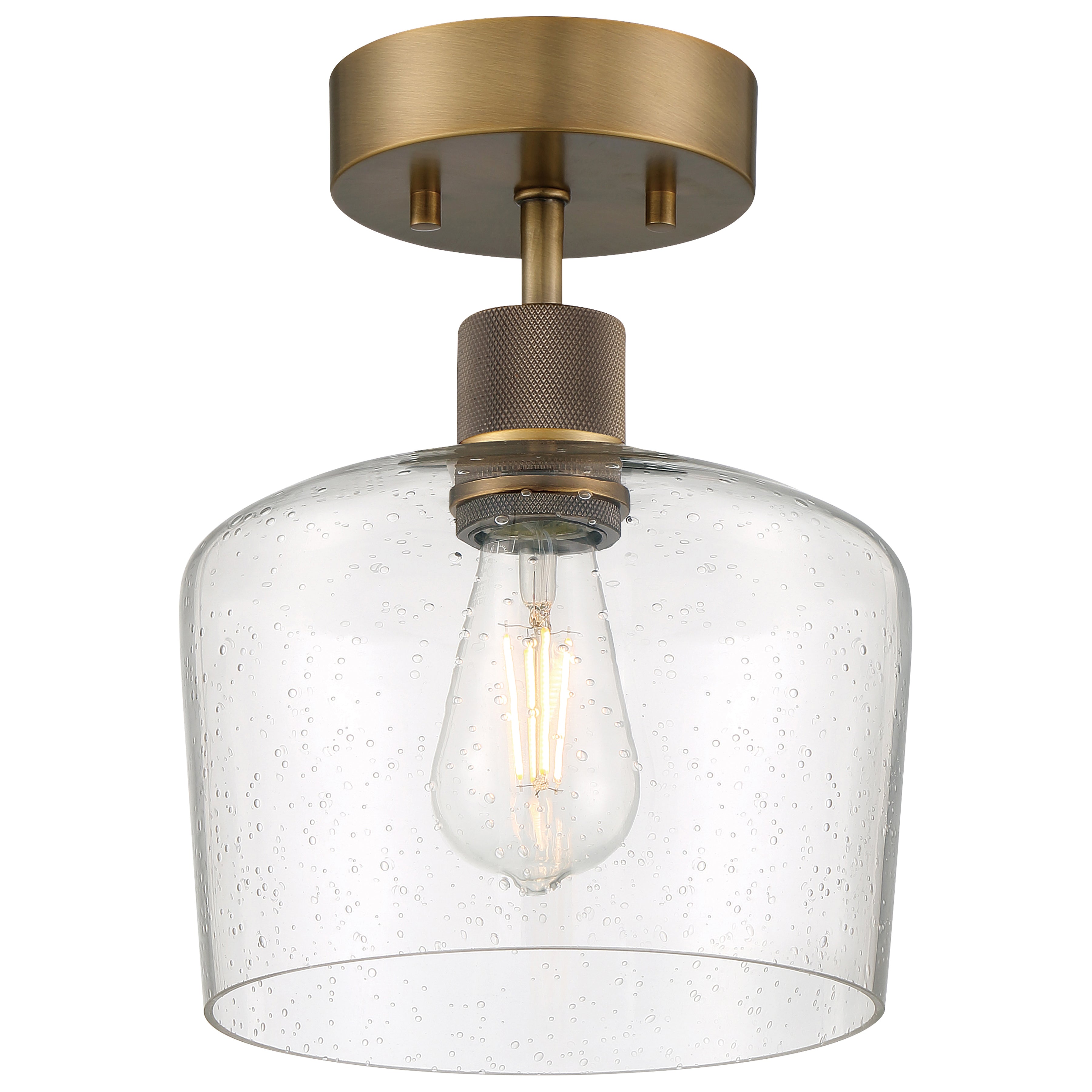 Port Nine Chardonnay LED Semi-Flush, Antique Brushed Brass / Seeded Glass / 7W