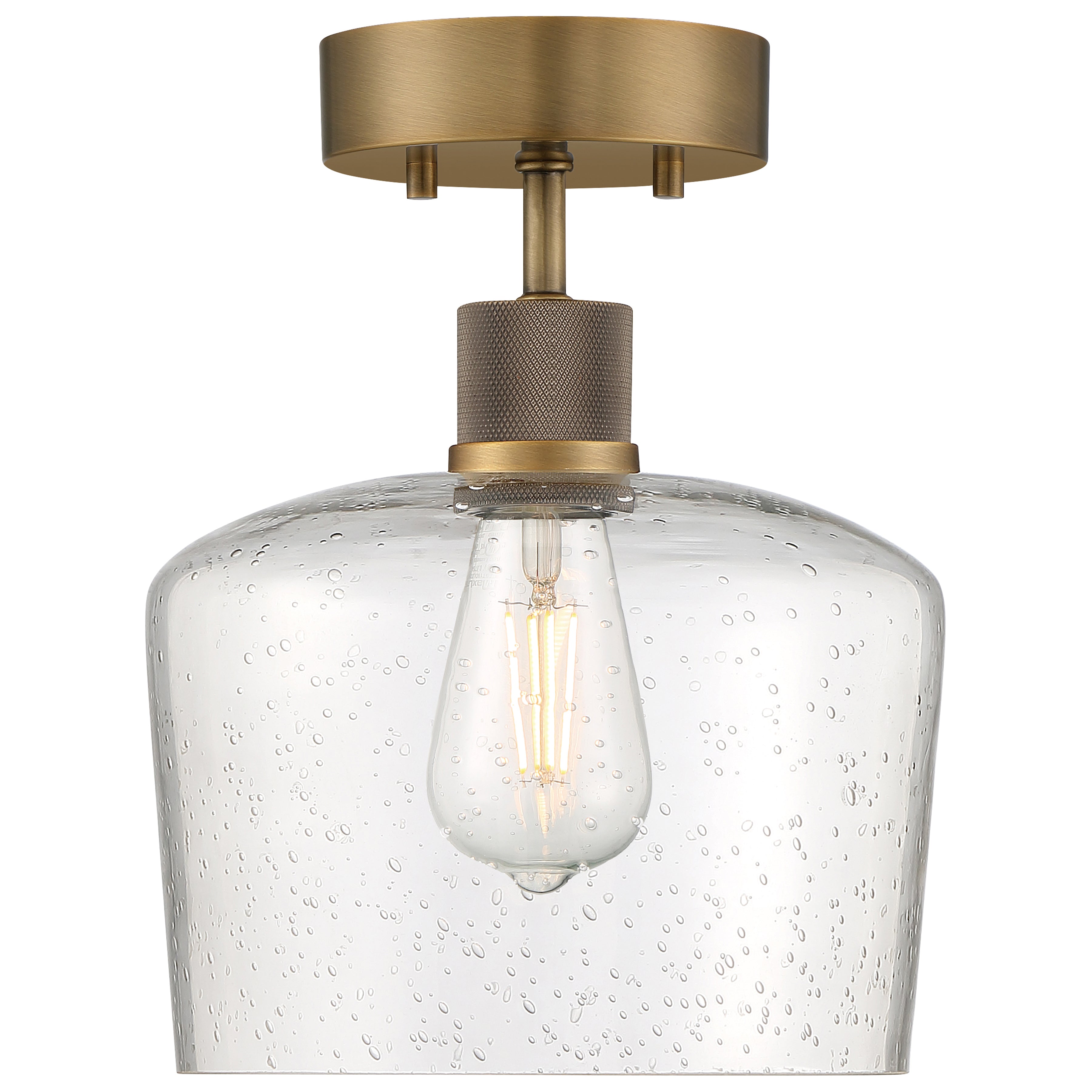 Port Nine Chardonnay LED Semi-Flush, Antique Brushed Brass / Seeded Glass / 7W