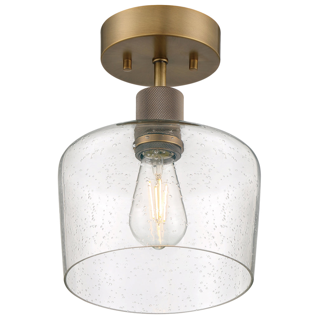 Port Nine Chardonnay LED Semi-Flush, Antique Brushed Brass / Seeded Glass / 7W