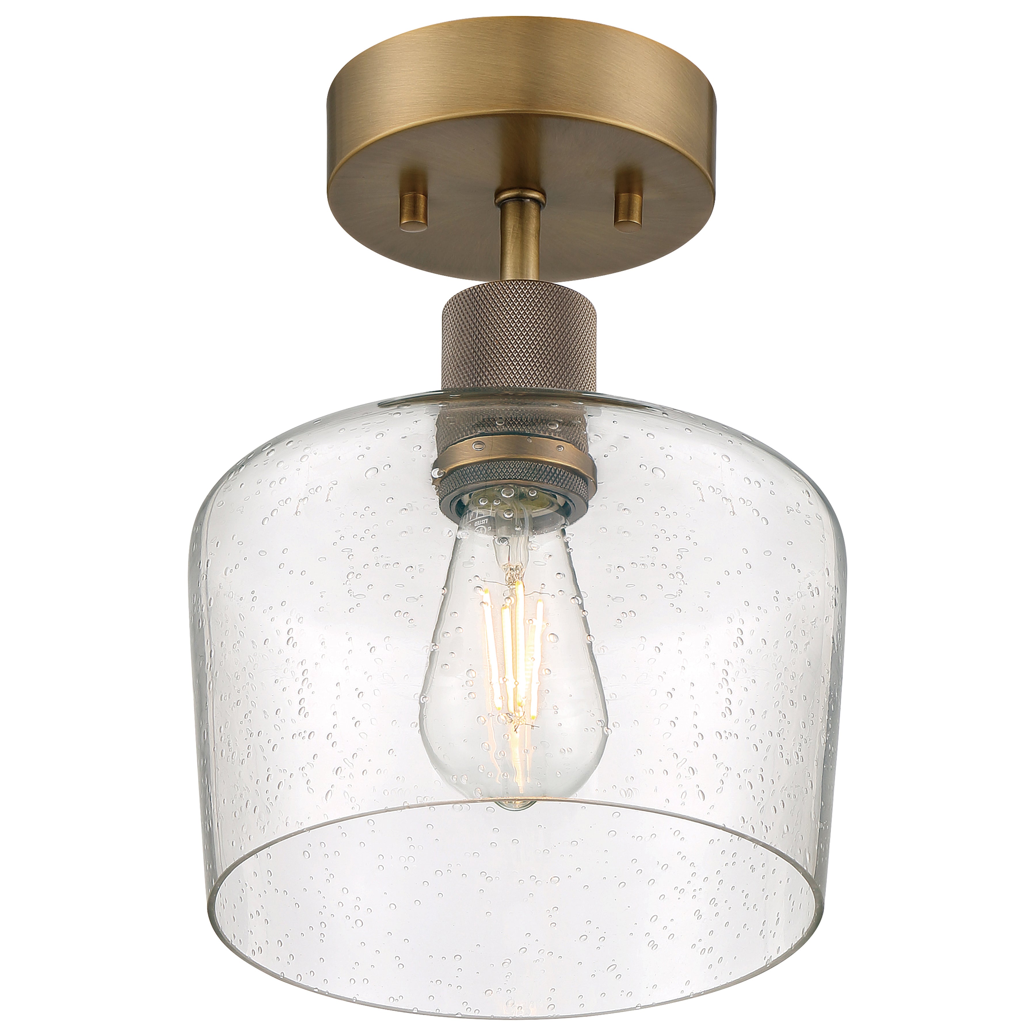 Port Nine Chardonnay LED Semi-Flush, Antique Brushed Brass / Seeded Glass / 7W