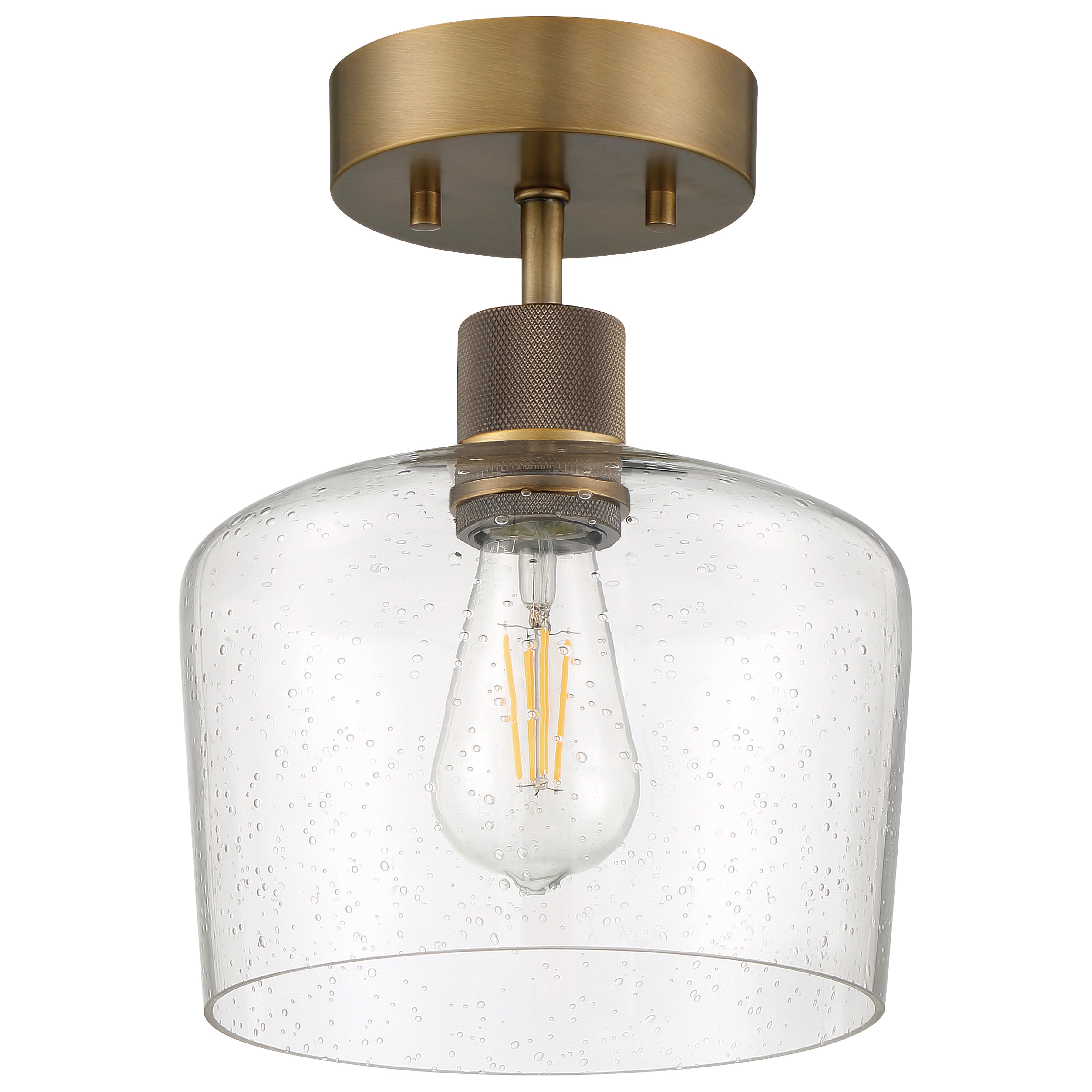 Port Nine Chardonnay LED Semi-Flush, Antique Brushed Brass / Seeded Glass / 7W