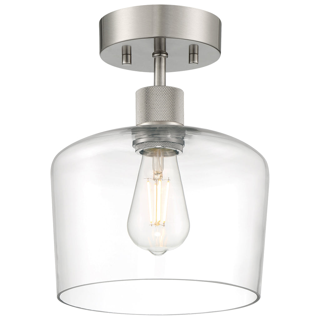 Port Nine Chardonnay LED Semi-Flush, Brushed Steel / Clear Glass / 7W