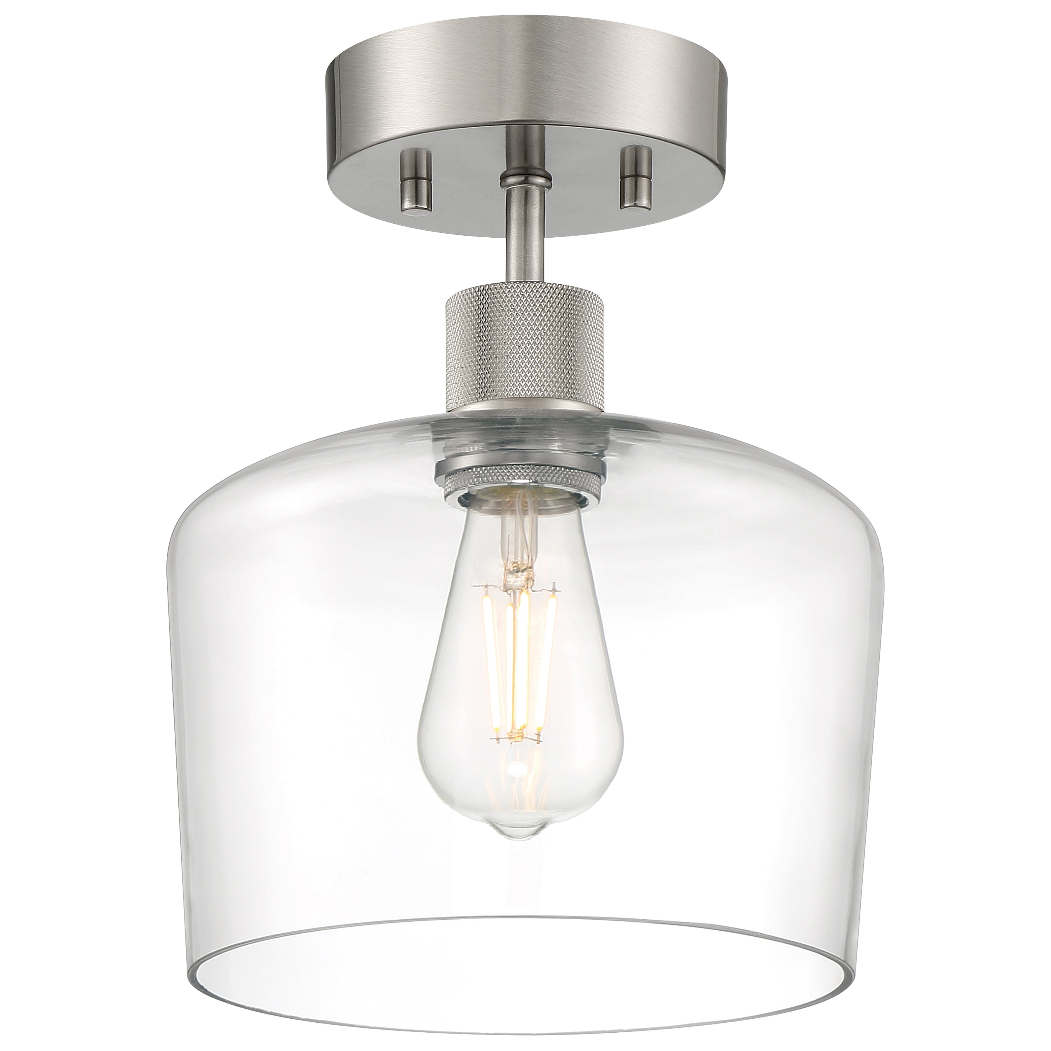 Port Nine Chardonnay LED Semi-Flush, Brushed Steel / Clear Glass / 7W