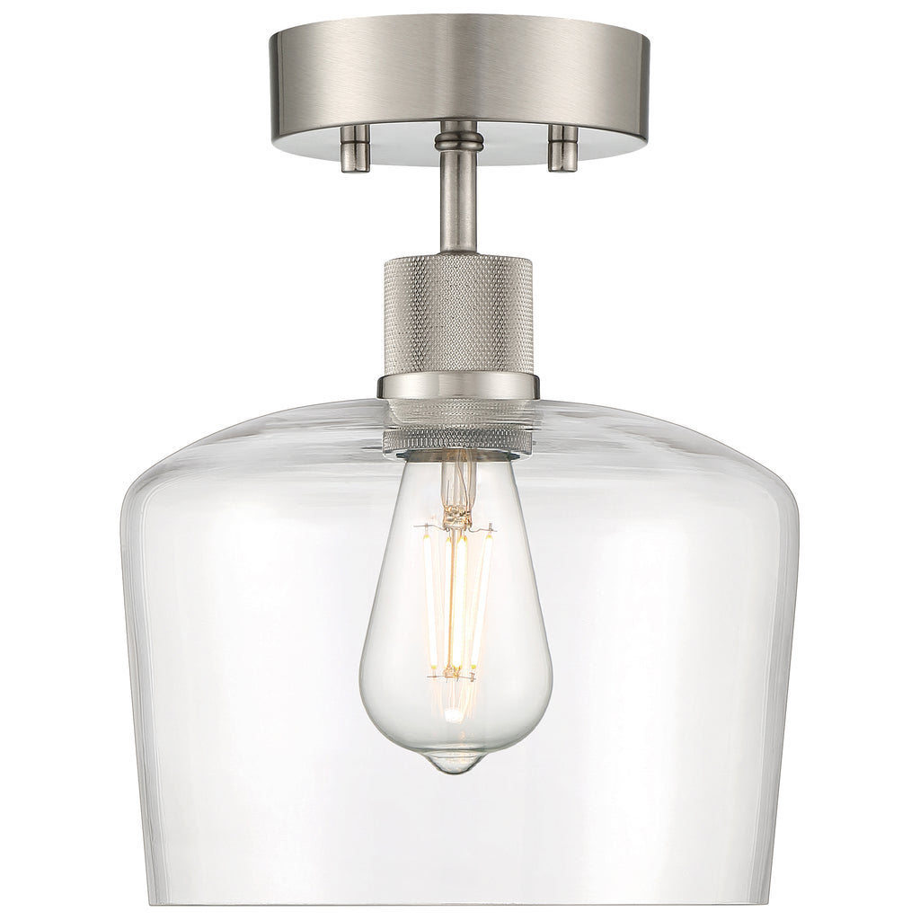 Port Nine Chardonnay LED Semi-Flush, Brushed Steel / Clear Glass / 7W