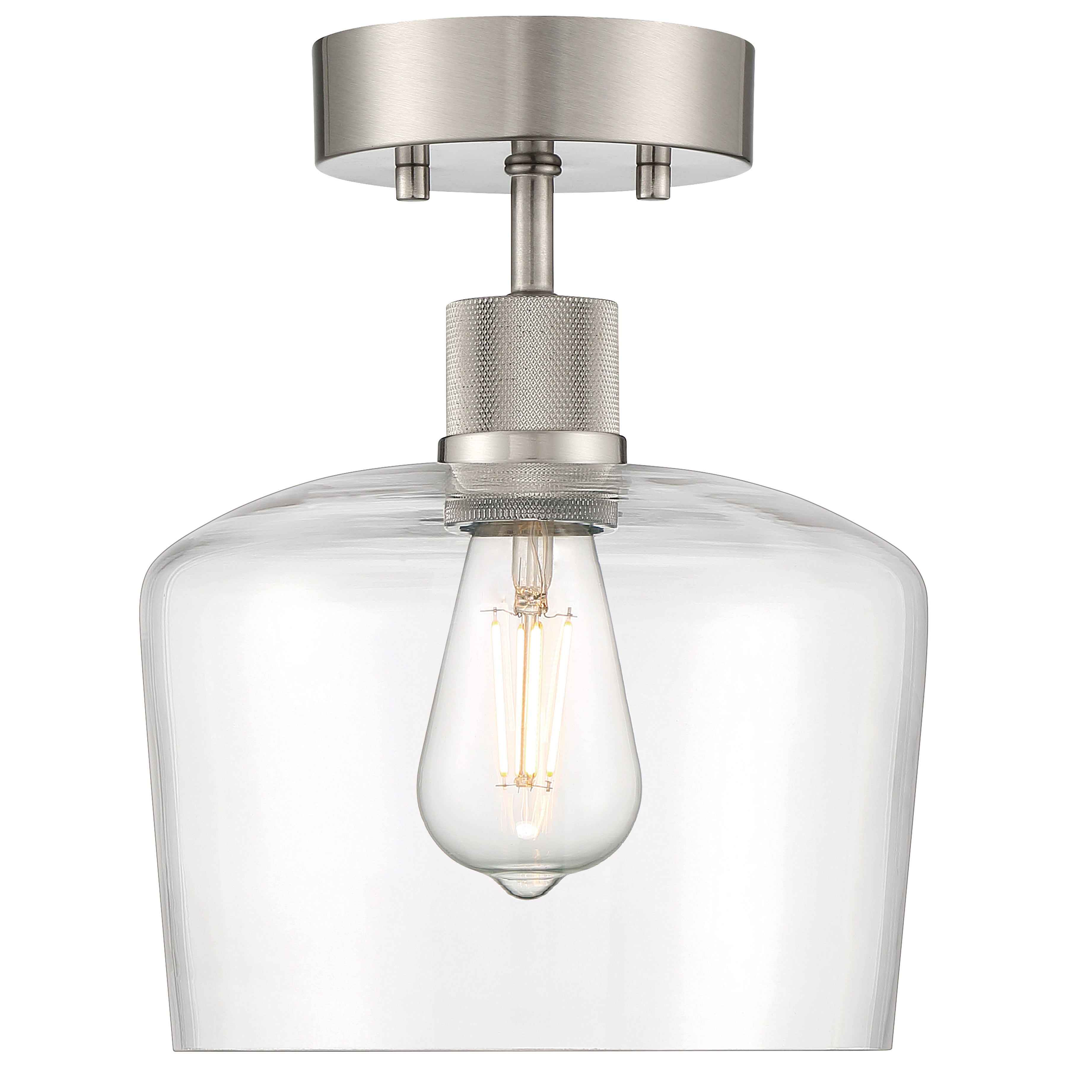 Port Nine Chardonnay LED Semi-Flush, Brushed Steel / Clear Glass / 7W