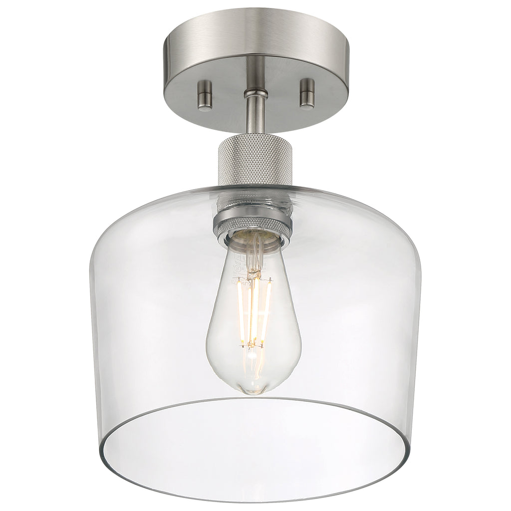 Port Nine Chardonnay LED Semi-Flush, Brushed Steel / Clear Glass / 7W