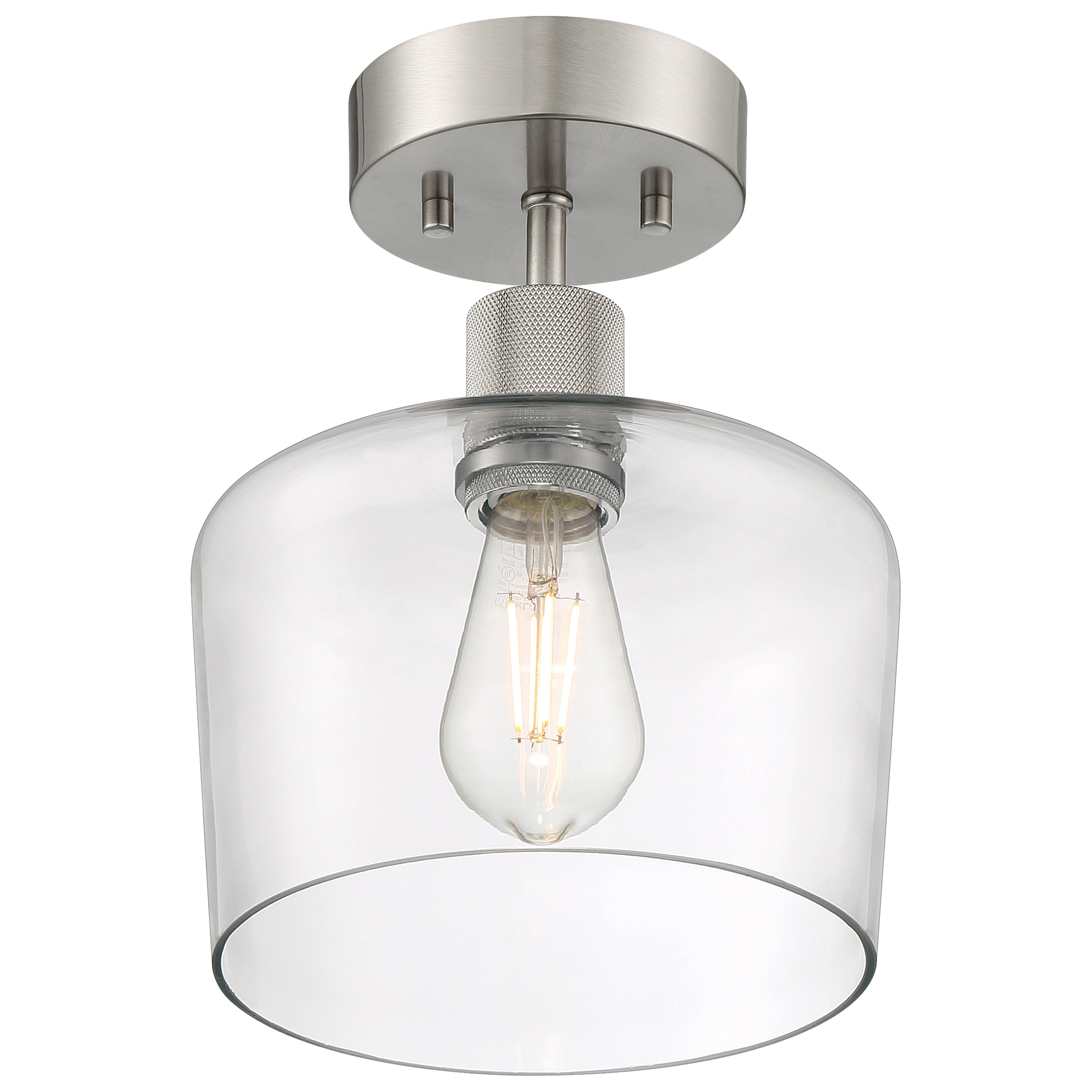 Port Nine Chardonnay LED Semi-Flush, Brushed Steel / Clear Glass / 7W