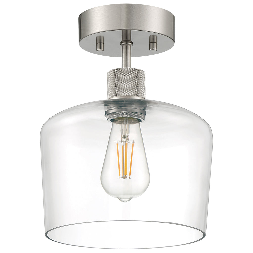 Port Nine Chardonnay LED Semi-Flush, Brushed Steel / Clear Glass / 7W