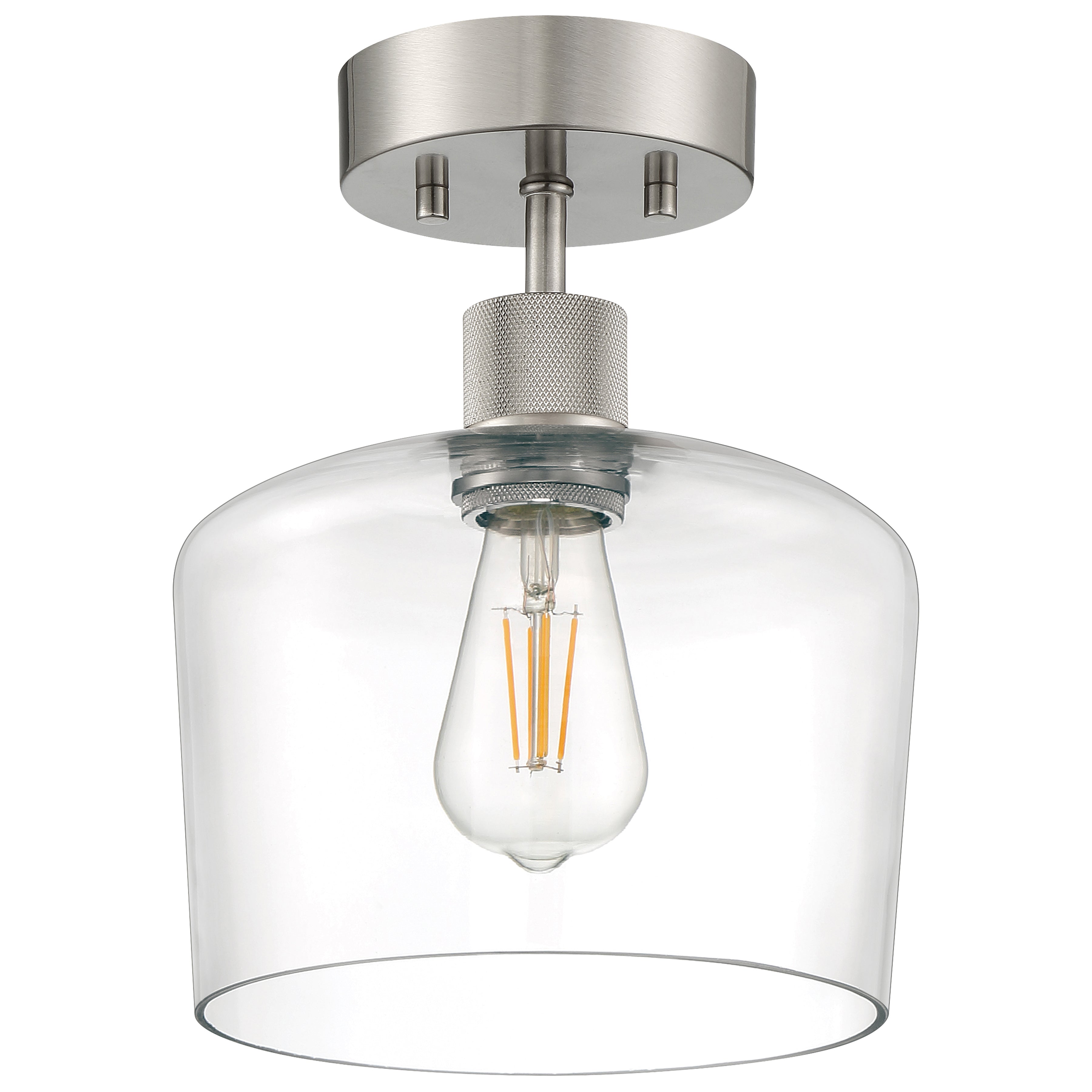 Port Nine Chardonnay LED Semi-Flush, Brushed Steel / Clear Glass / 7W