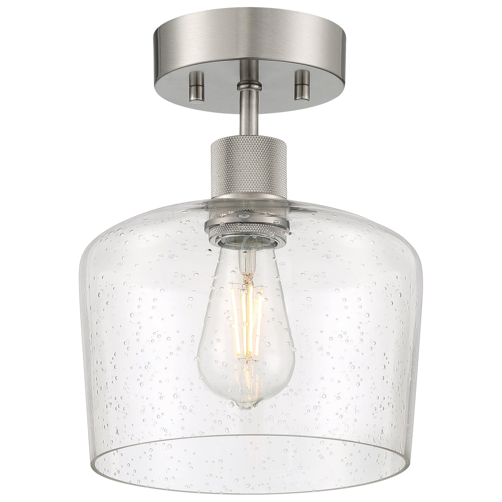 Port Nine Chardonnay LED Semi-Flush, Brushed Steel / Seeded Glass / 7W