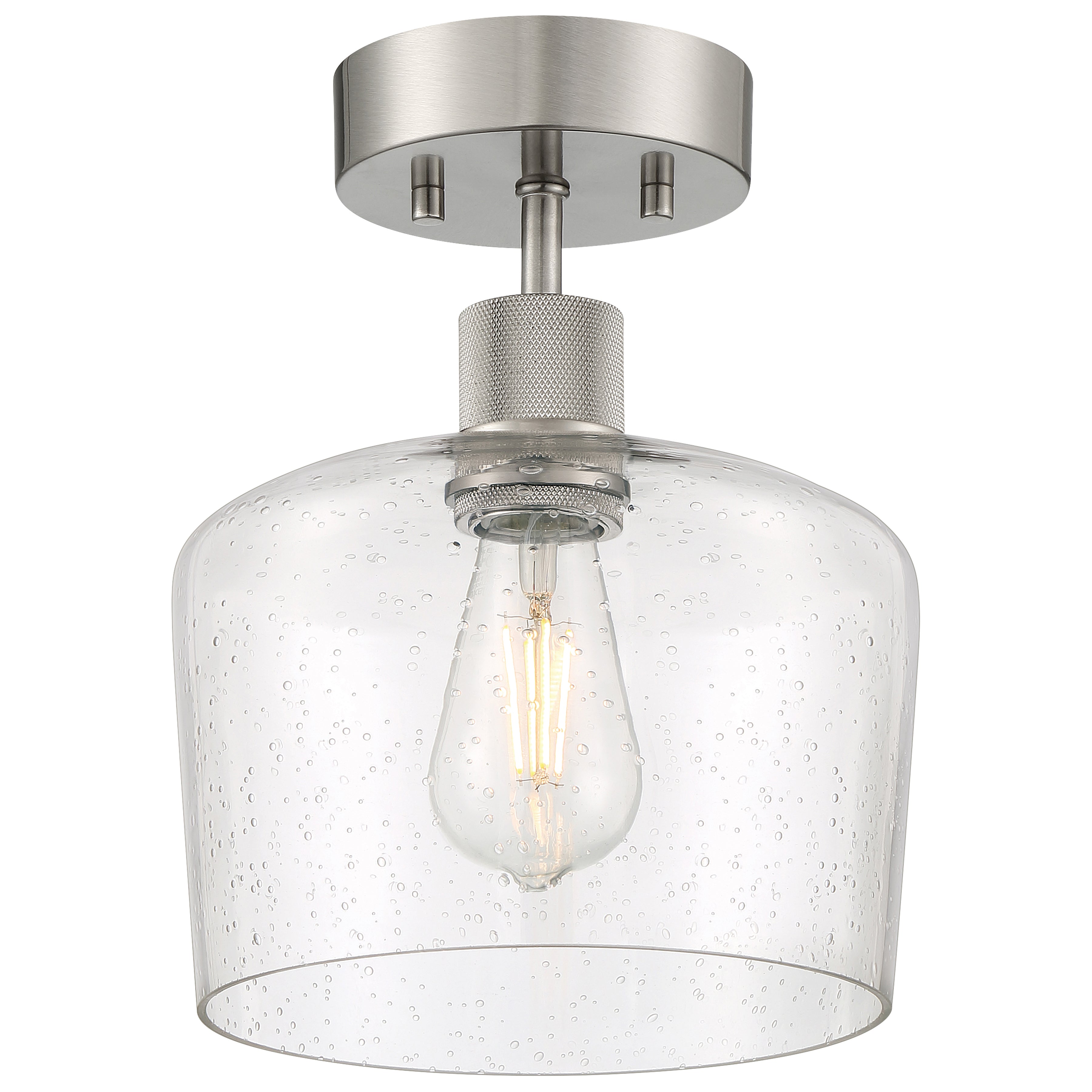 Port Nine Chardonnay LED Semi-Flush, Brushed Steel / Seeded Glass / 7W