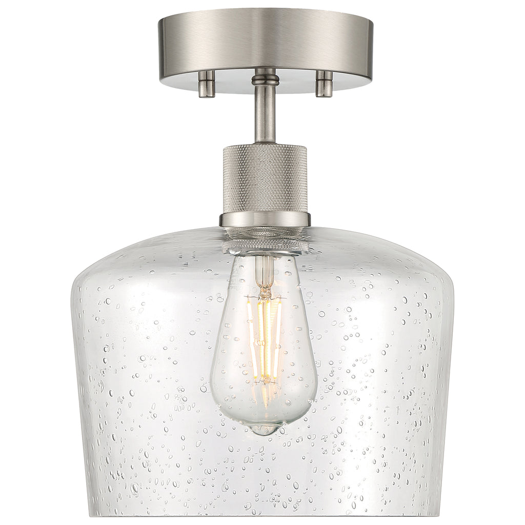 Port Nine Chardonnay LED Semi-Flush, Brushed Steel / Seeded Glass / 7W