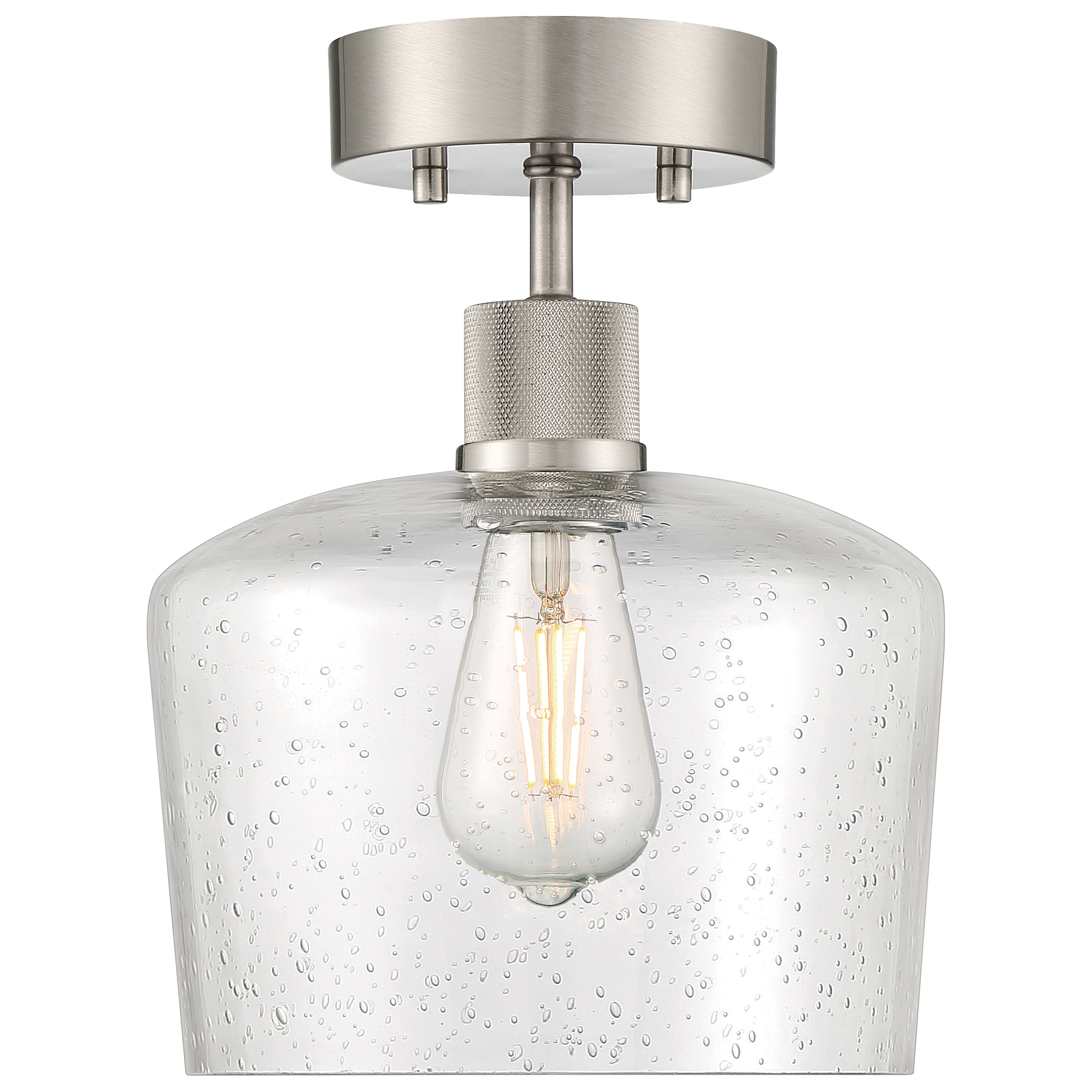 Port Nine Chardonnay LED Semi-Flush, Brushed Steel / Seeded Glass / 7W