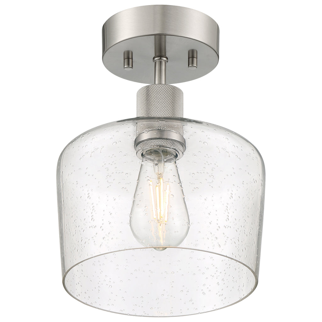 Port Nine Chardonnay LED Semi-Flush, Brushed Steel / Seeded Glass / 7W