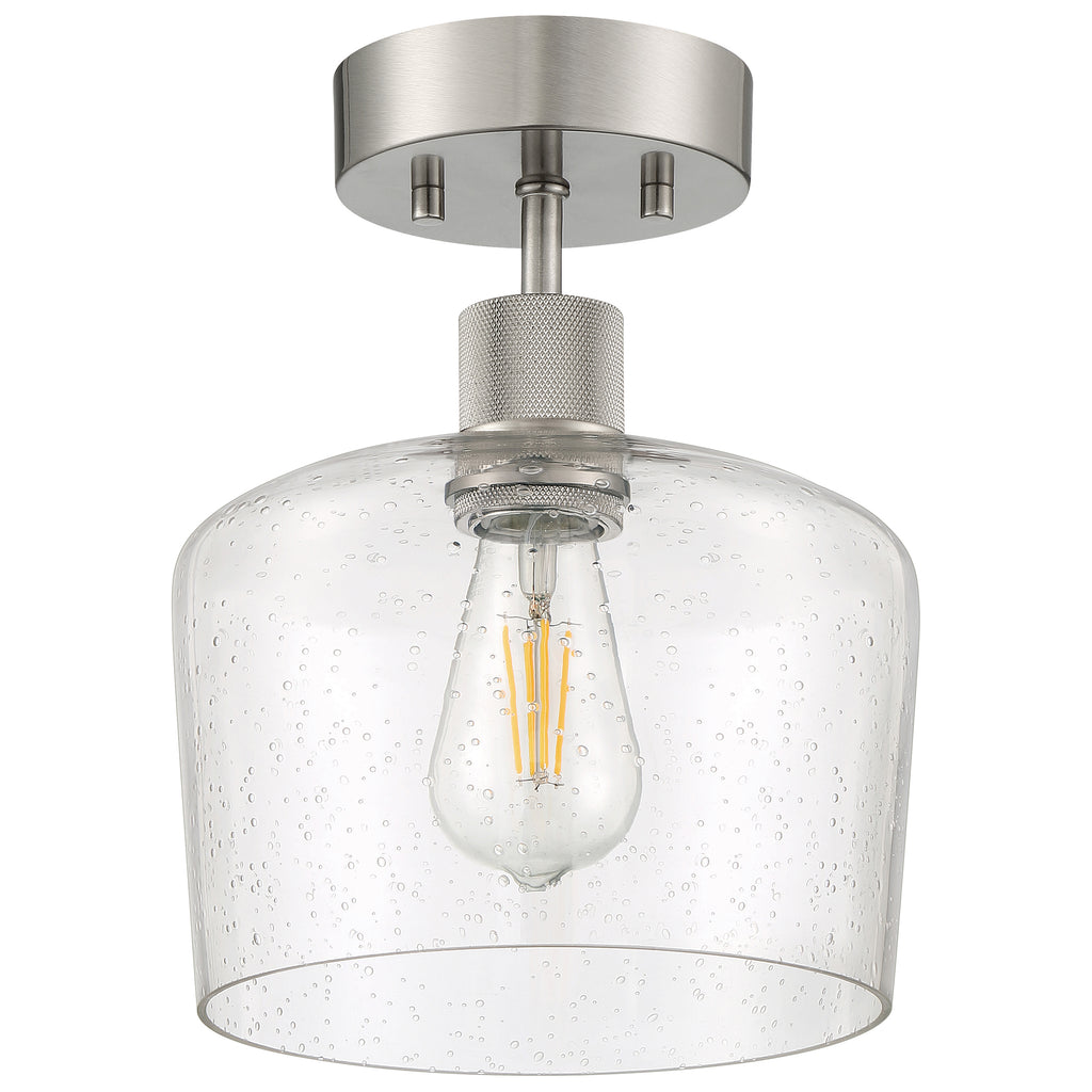 Port Nine Chardonnay LED Semi-Flush, Brushed Steel / Seeded Glass / 7W