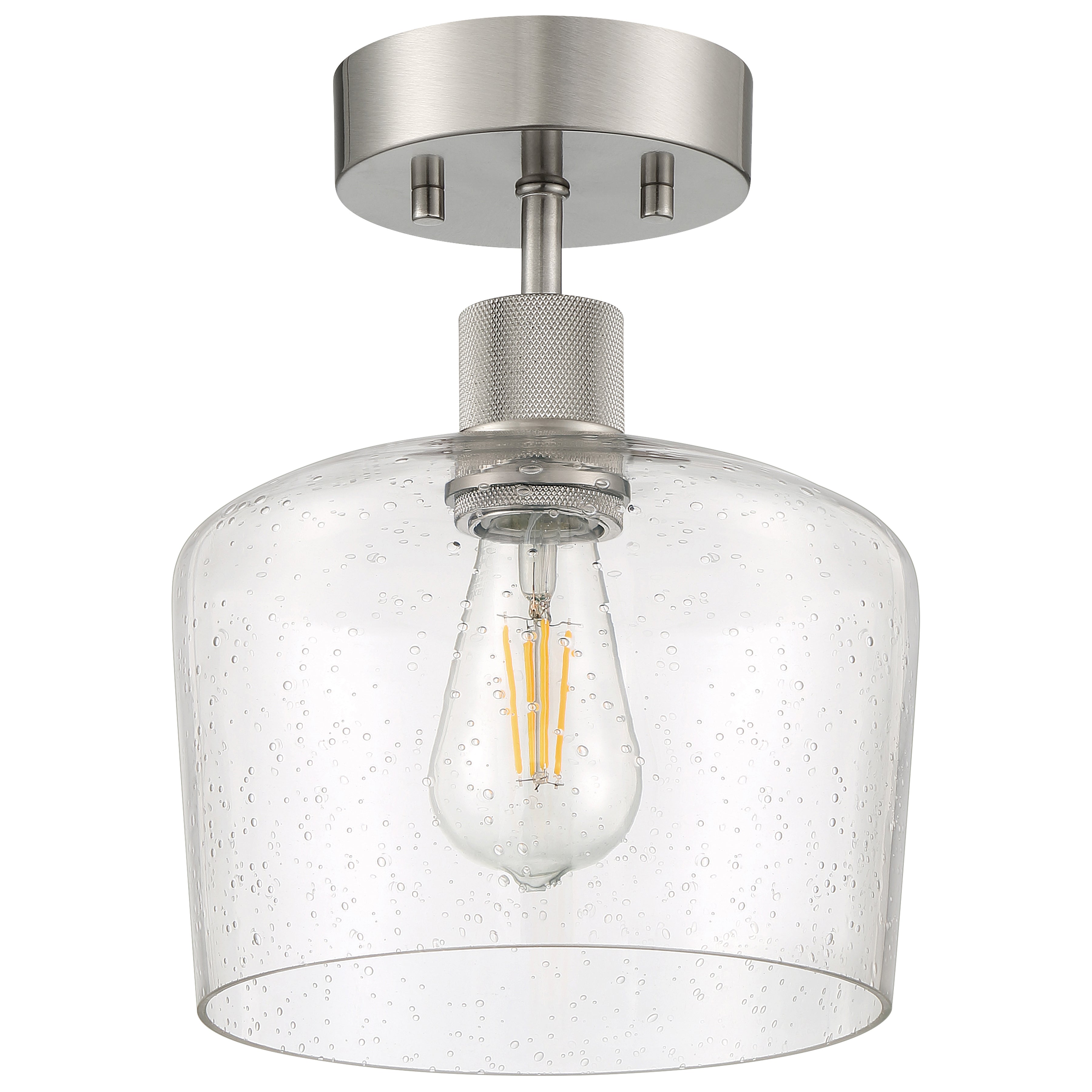 Port Nine Chardonnay LED Semi-Flush, Brushed Steel / Seeded Glass / 7W