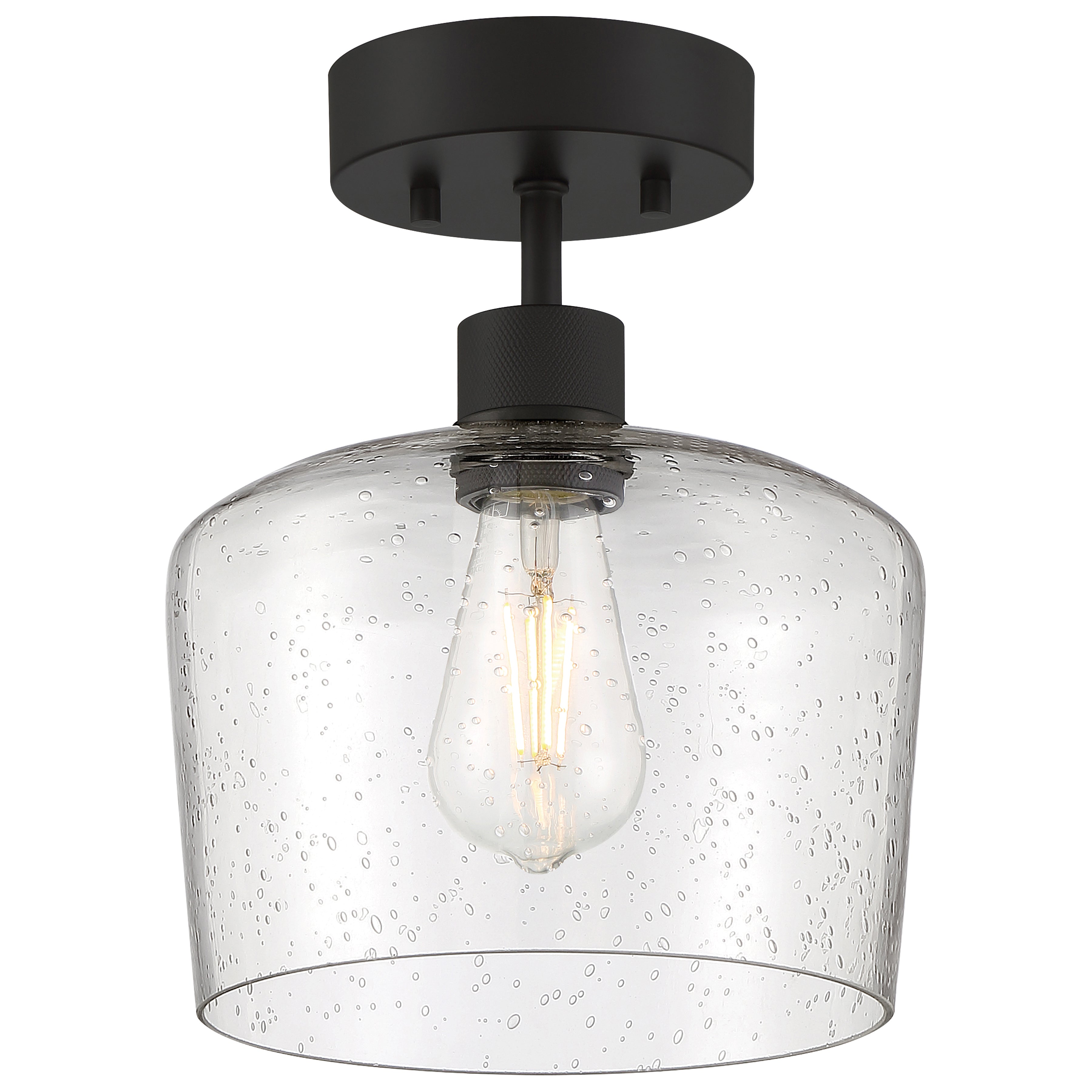 Port Nine Chardonnay LED Semi-Flush, Matte Black / Seeded Glass / 7W