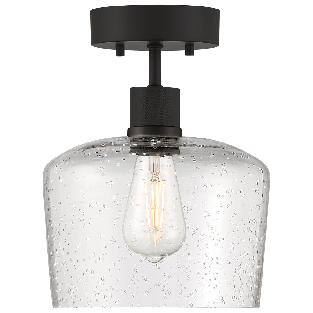 Port Nine Chardonnay LED Semi-Flush, Matte Black / Seeded Glass / 7W