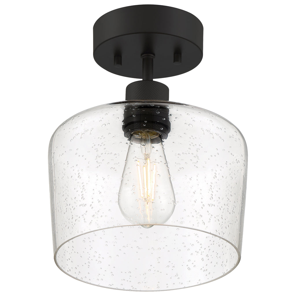 Port Nine Chardonnay LED Semi-Flush, Matte Black / Seeded Glass / 7W