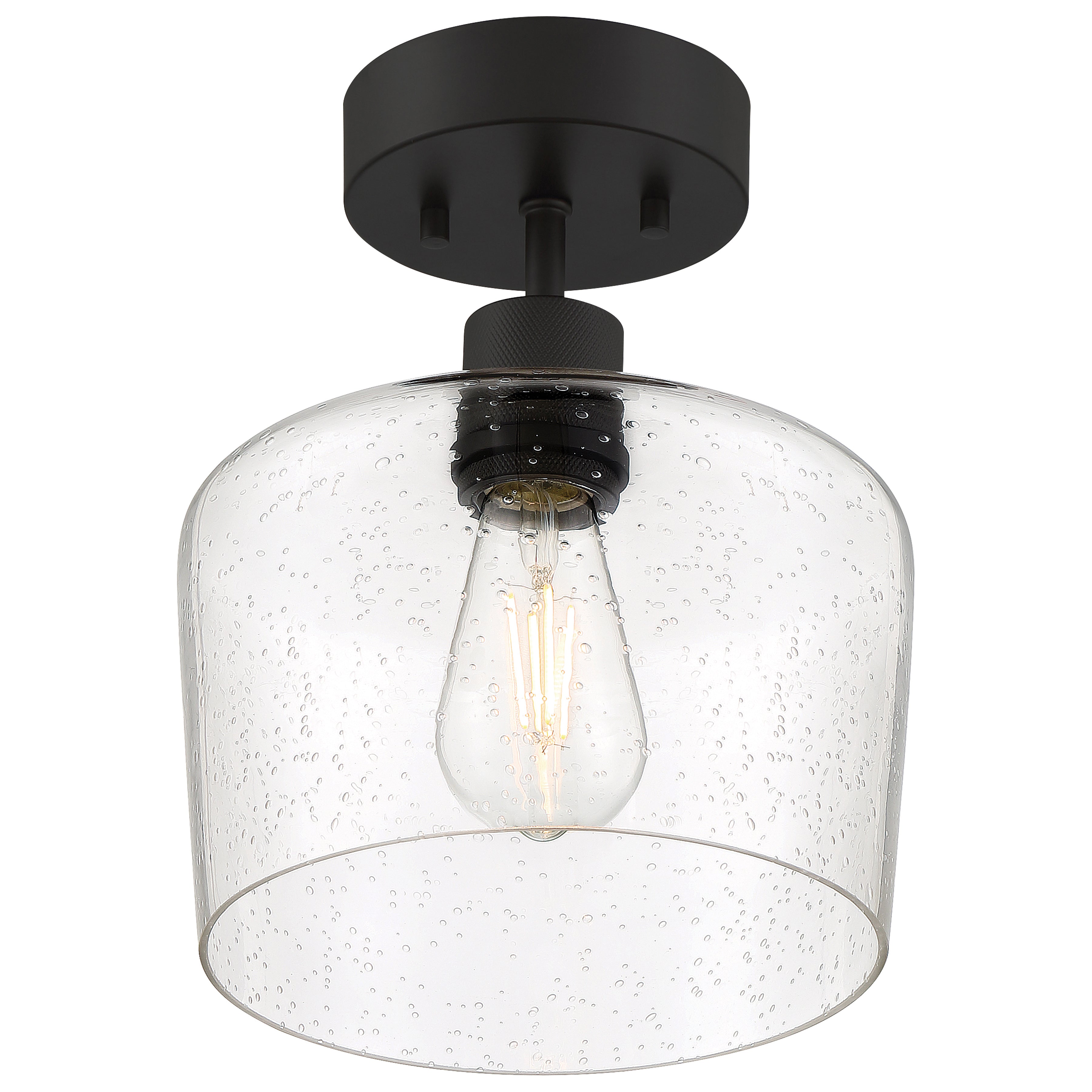 Port Nine Chardonnay LED Semi-Flush, Matte Black / Seeded Glass / 7W