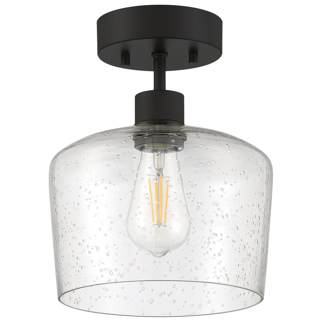 Port Nine Chardonnay LED Semi-Flush, Matte Black / Seeded Glass / 7W