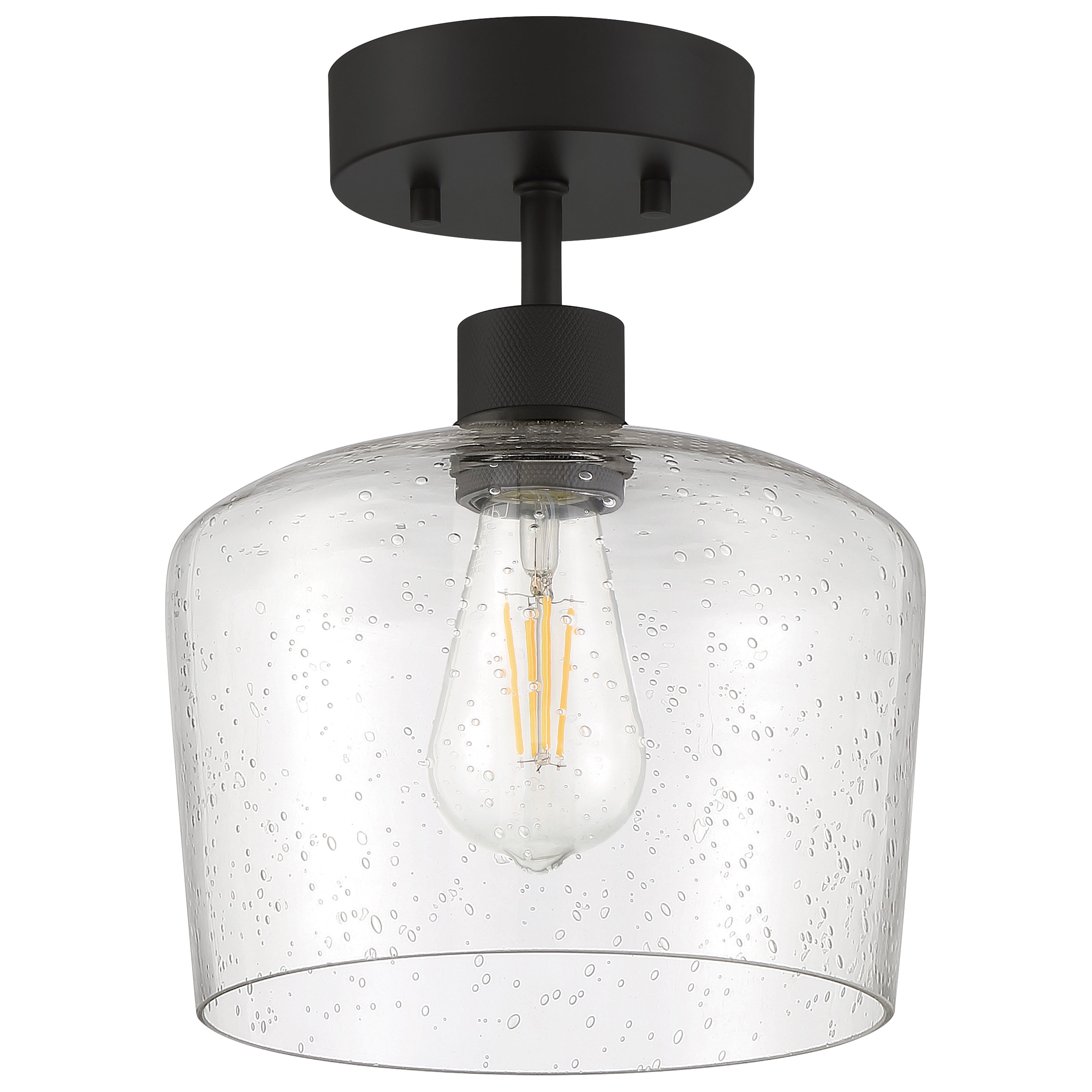 Port Nine Chardonnay LED Semi-Flush, Matte Black / Seeded Glass / 7W
