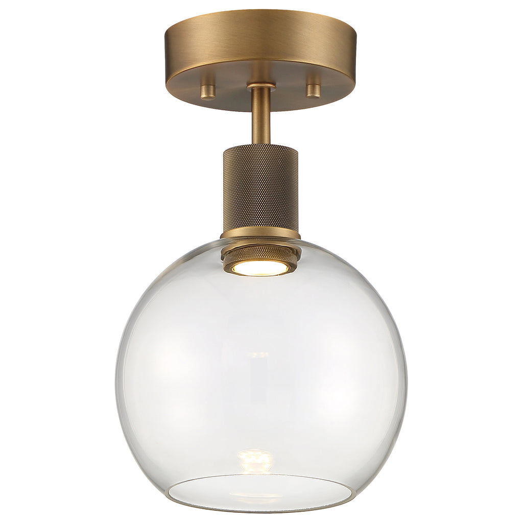 Port Nine Burgundy LED Semi-Flush, Antique Brushed Brass / Clear Glass / 9W
